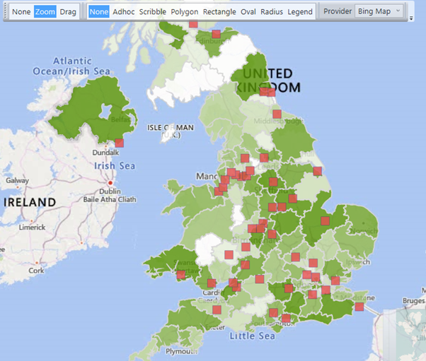 Distribution of stores across UK