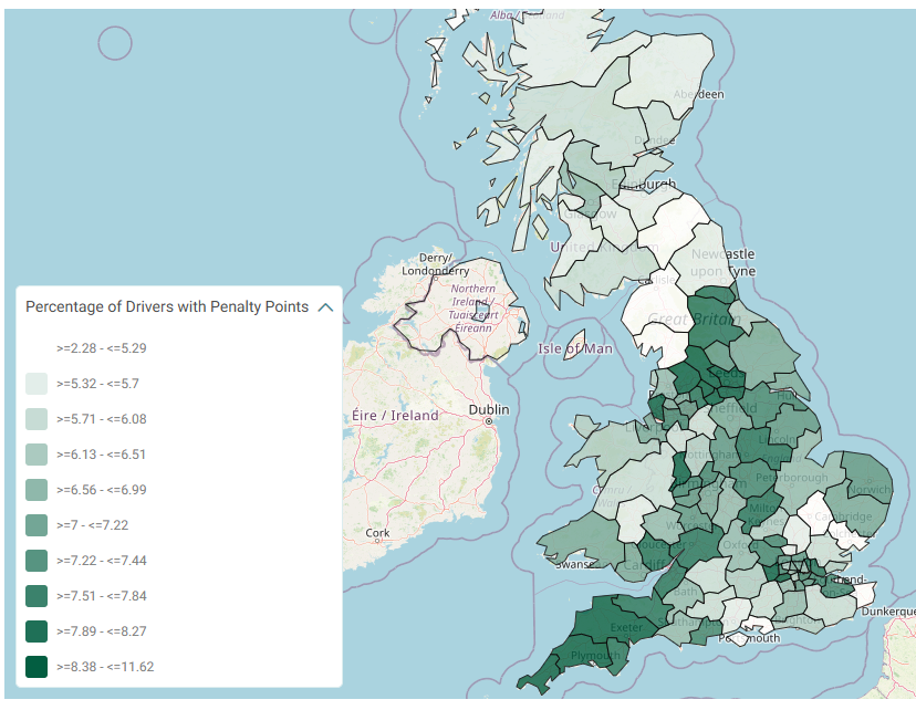 Postal area penalty points map